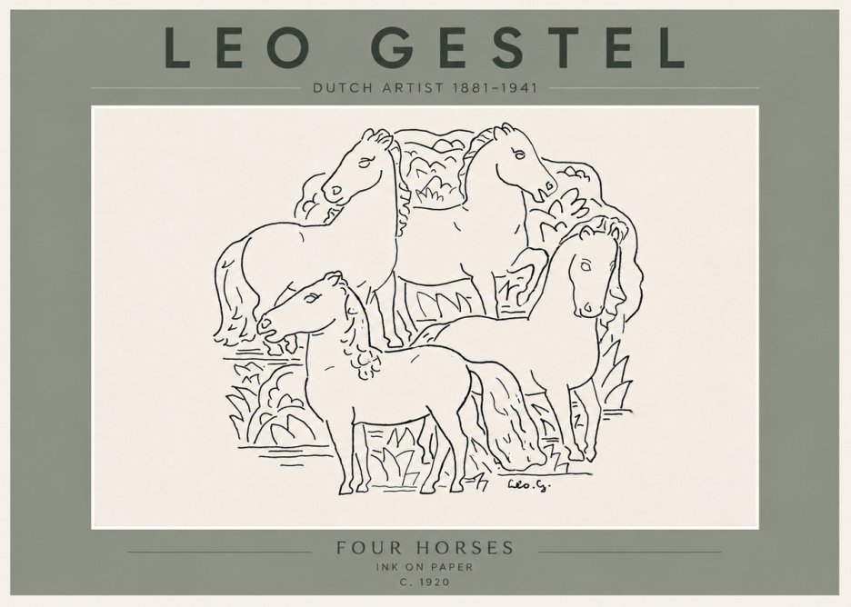 Leo Gestel Four Horses No6 - Affiche