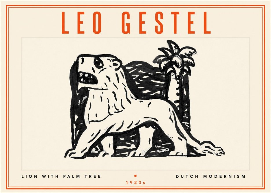 Leo Gestel Lion with Palm Tree No4 - Affiche