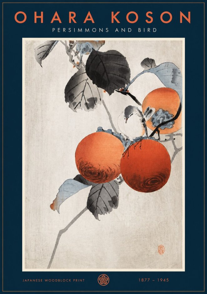 Ohara Koson Persimmons and Bird No2 - Affiche