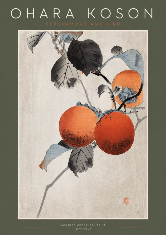Ohara Koson Persimmons and Bird No3 - Affiche