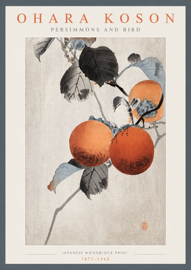 Ohara Koson Persimmons and Bird No4 - Affiche