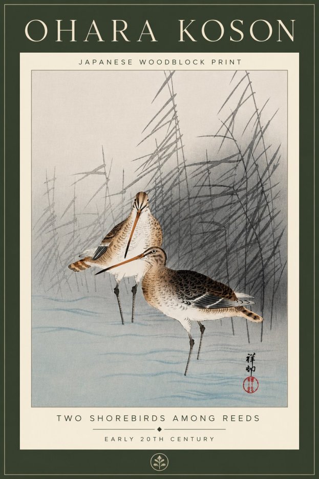 Ohara Koson Snipe in the Reeds No6 - Affiche