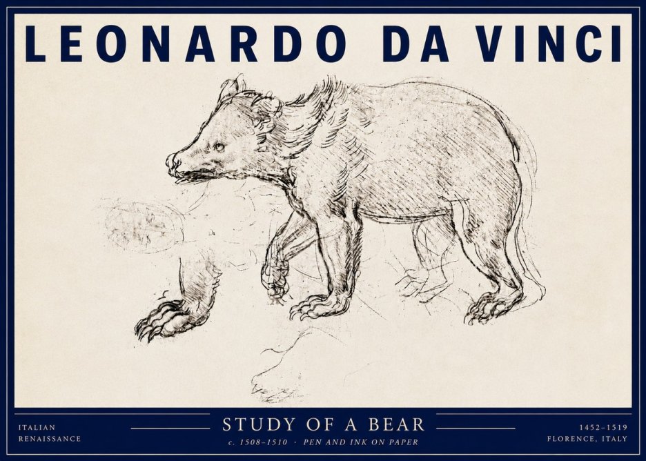Leonardo da Vinci Study of a Bear No3 - Affiche
