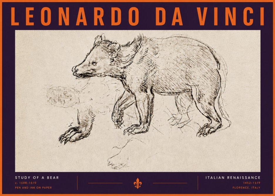 Leonardo da Vinci Study of a Bear No6 - Affiche
