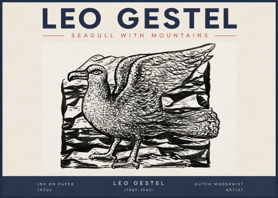 Leo Gestel Seagull with Mountains No2 - Affiche