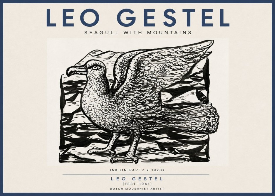 Leo Gestel Seagull with Mountains No4 - Affiche