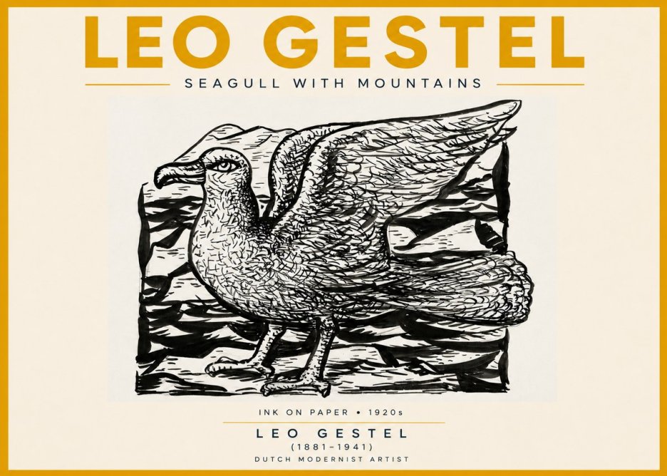 Leo Gestel Seagull with Mountains No5 - Affiche