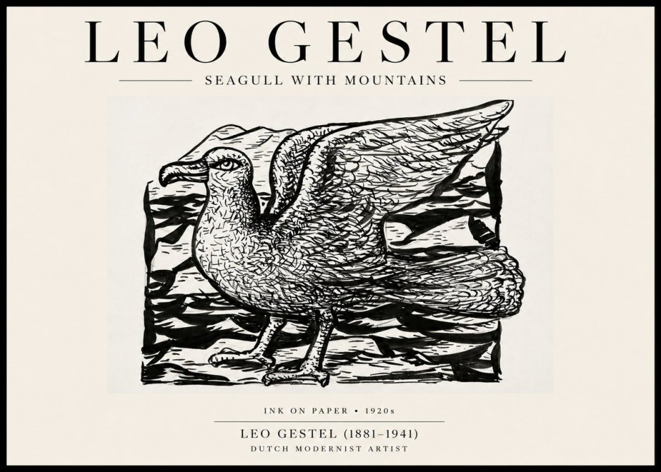 Leo Gestel Seagull with Mountains No6 - Affiche
