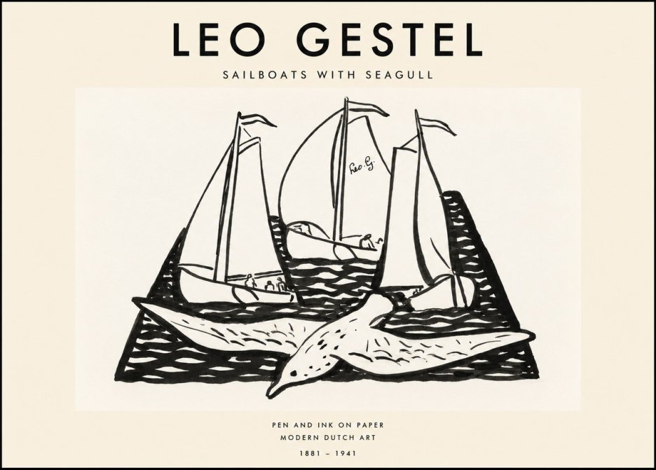 Leo Gestel Sailboats with Seagull No1 - Affiche