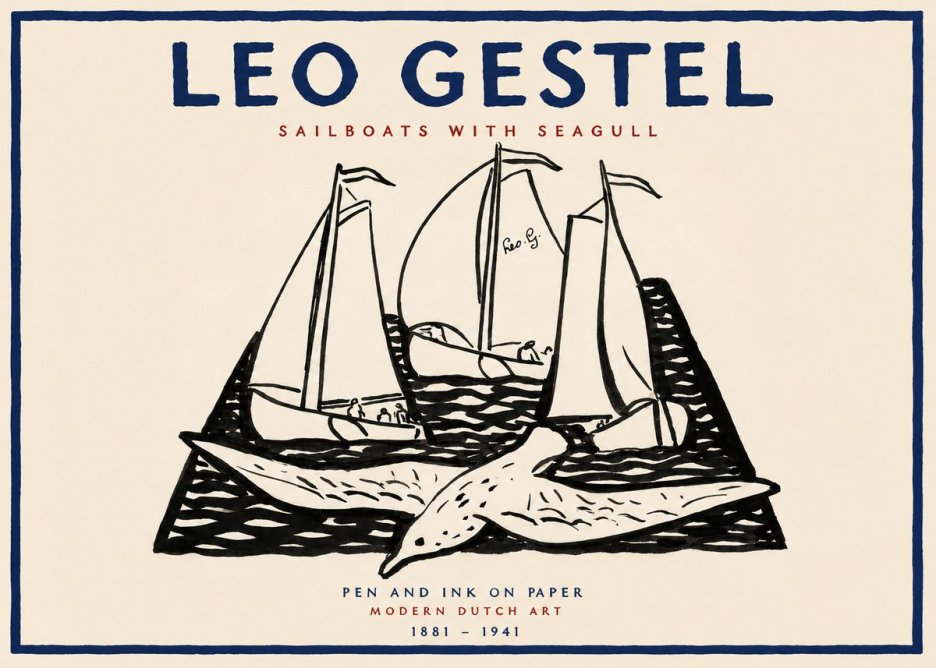 Leo Gestel Sailboats with Seagull No2 - Affiche