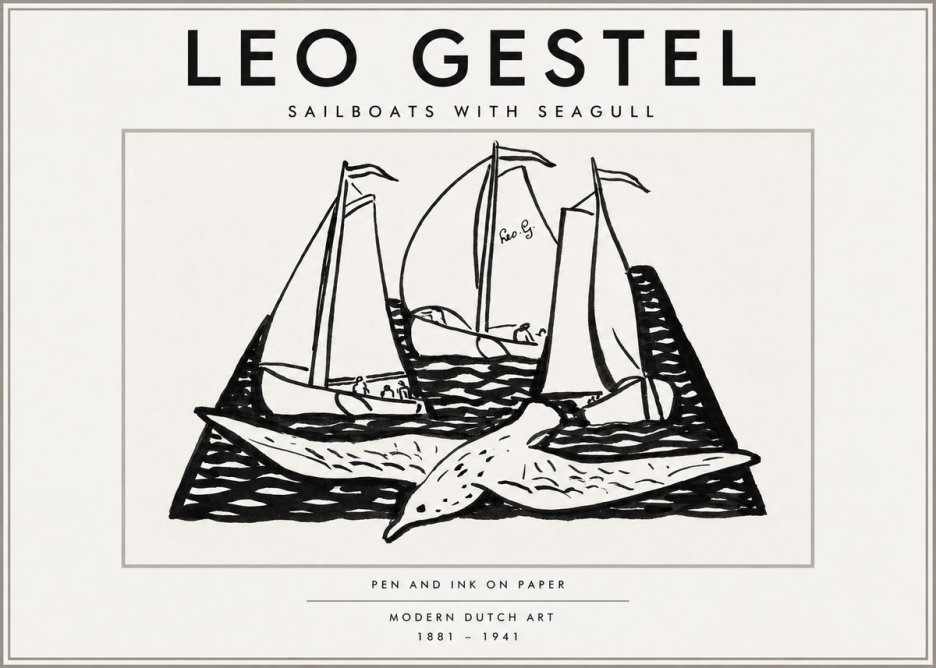 Leo Gestel Sailboats with Seagull No3 - Affiche