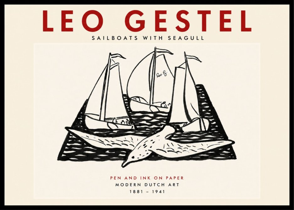 Leo Gestel Sailboats with Seagull No4 - Affiche