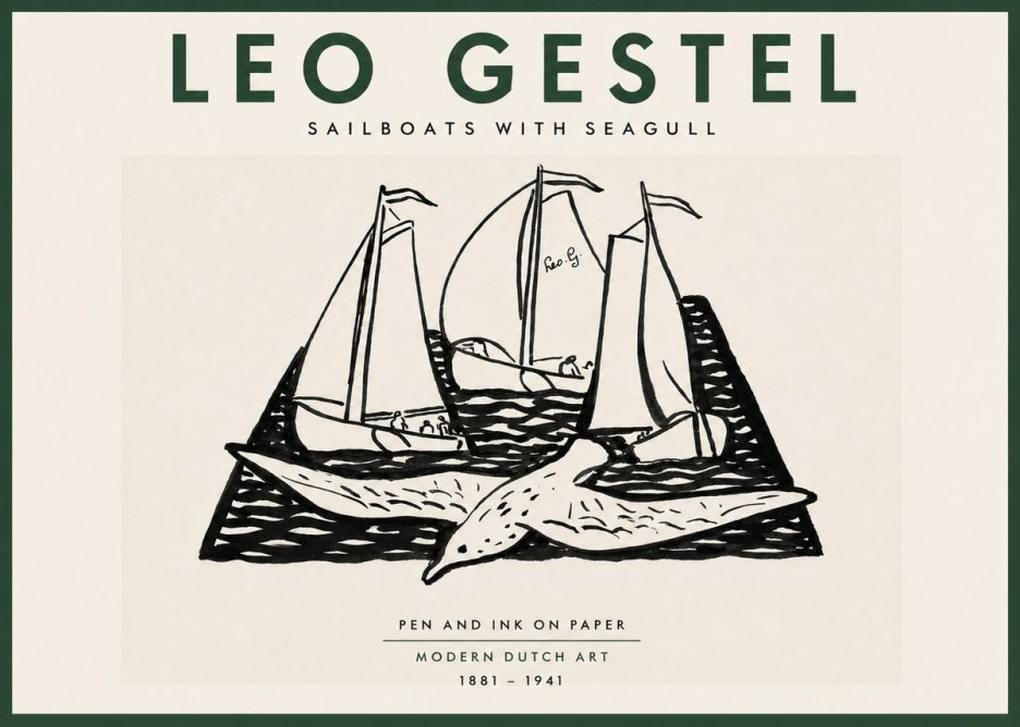 Leo Gestel Sailboats with Seagull No5 - Affiche