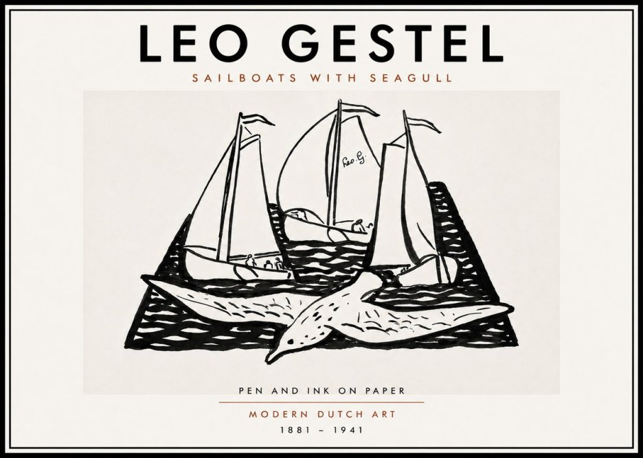 Leo Gestel Sailboats with Seagull No6 - Affiche