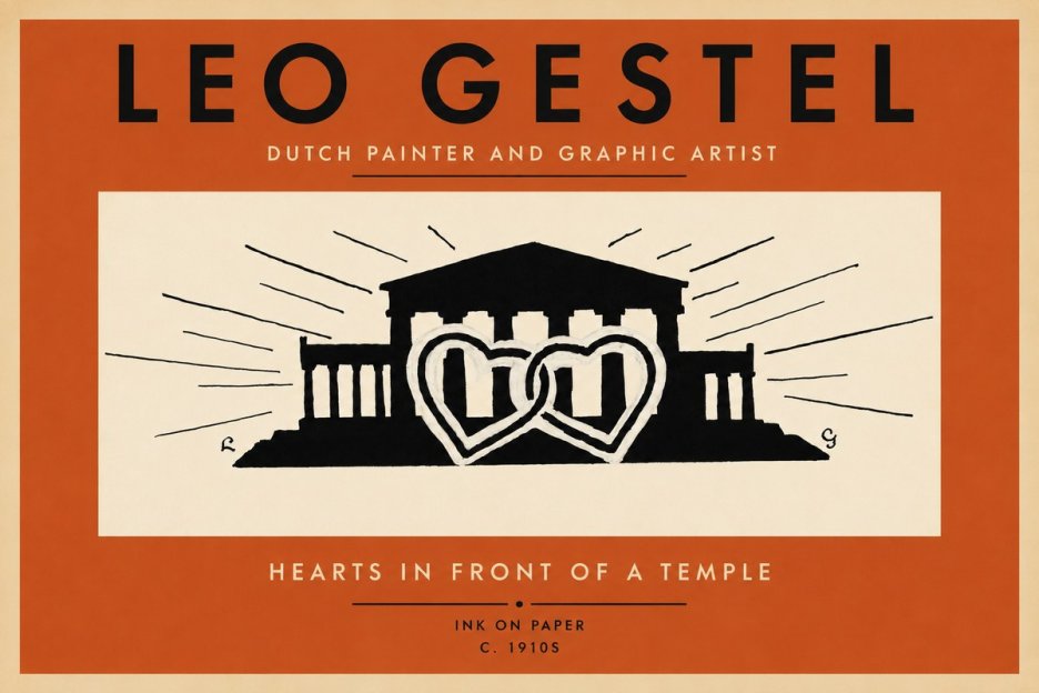 Leo Gestel Hearts in Front of a Temple No2 - Affiche
