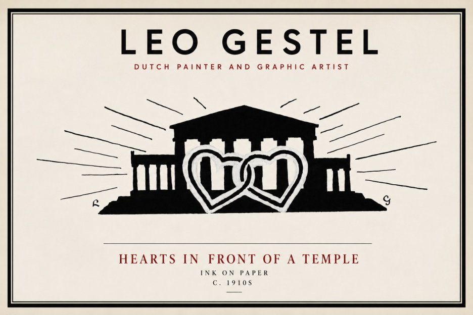 Leo Gestel Hearts in Front of a Temple No4 - Affiche