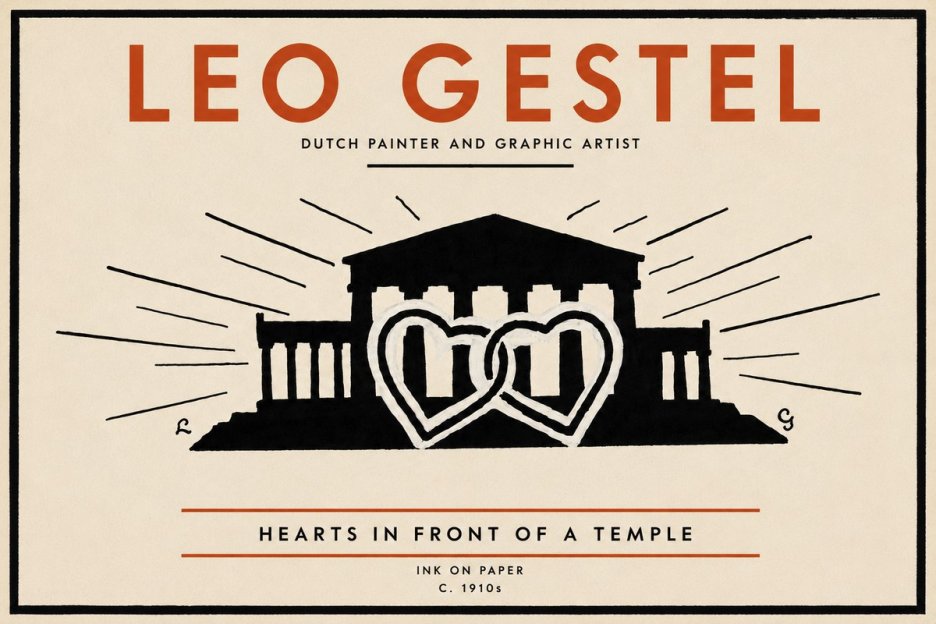 Leo Gestel Hearts in Front of a Temple No5 - Affiche