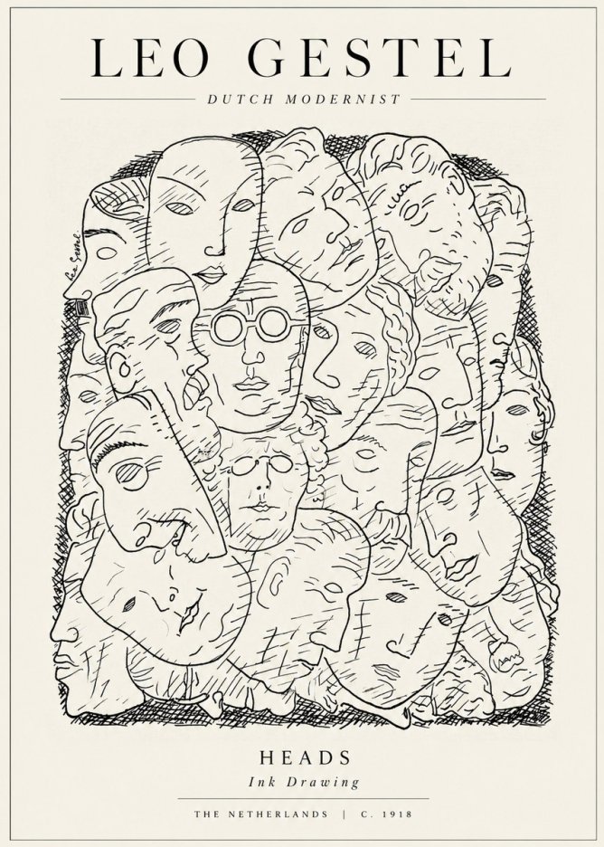 Leo Gestel Heads Ink Drawing No1 - Affiche