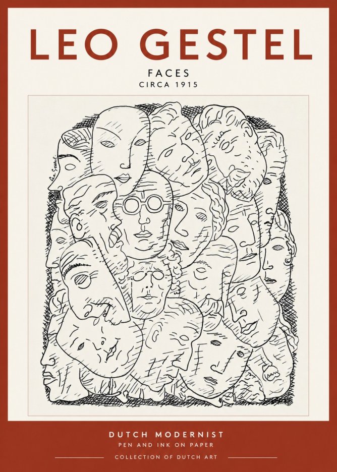 Leo Gestel Heads Ink Drawing No3 - Affiche