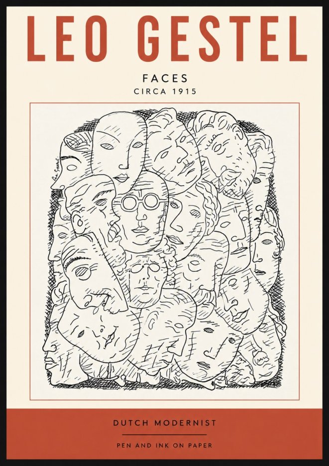 Leo Gestel Heads Ink Drawing No5 - Affiche