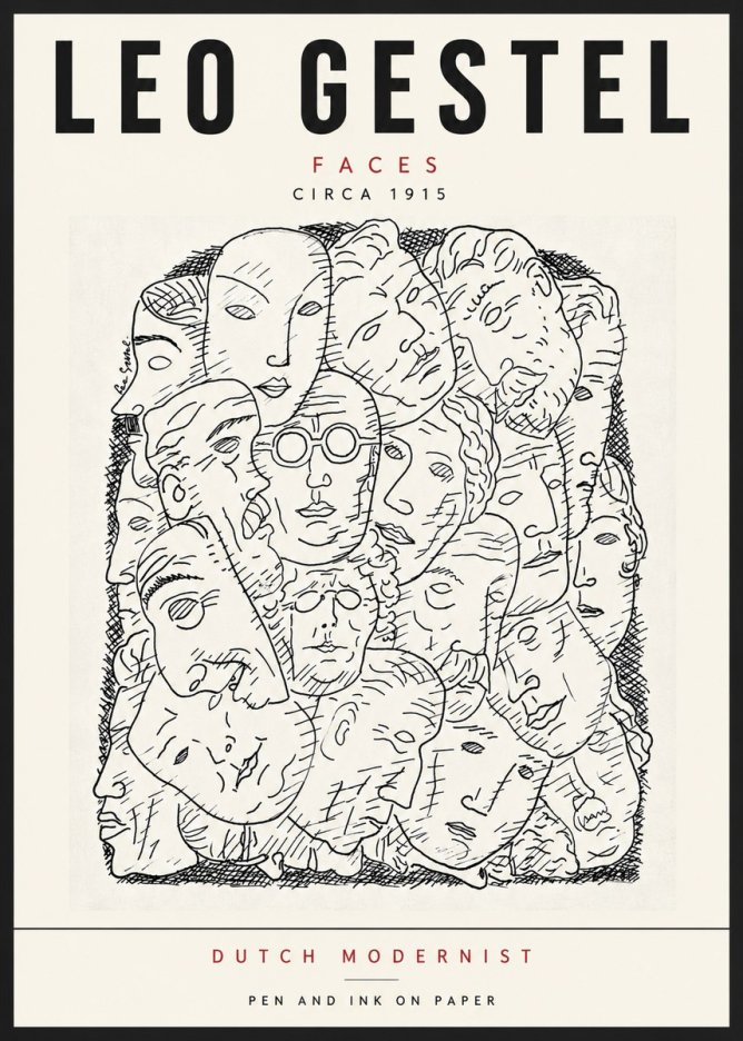 Leo Gestel Heads Ink Drawing No6 - Affiche
