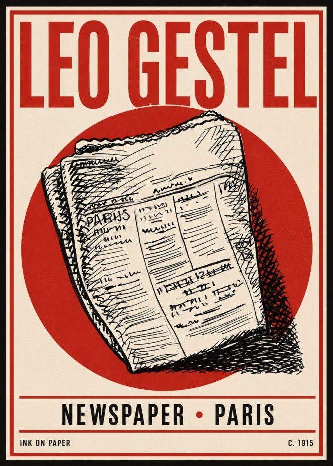 Leo Gestel Newspaper - Paris No4 - Affiche