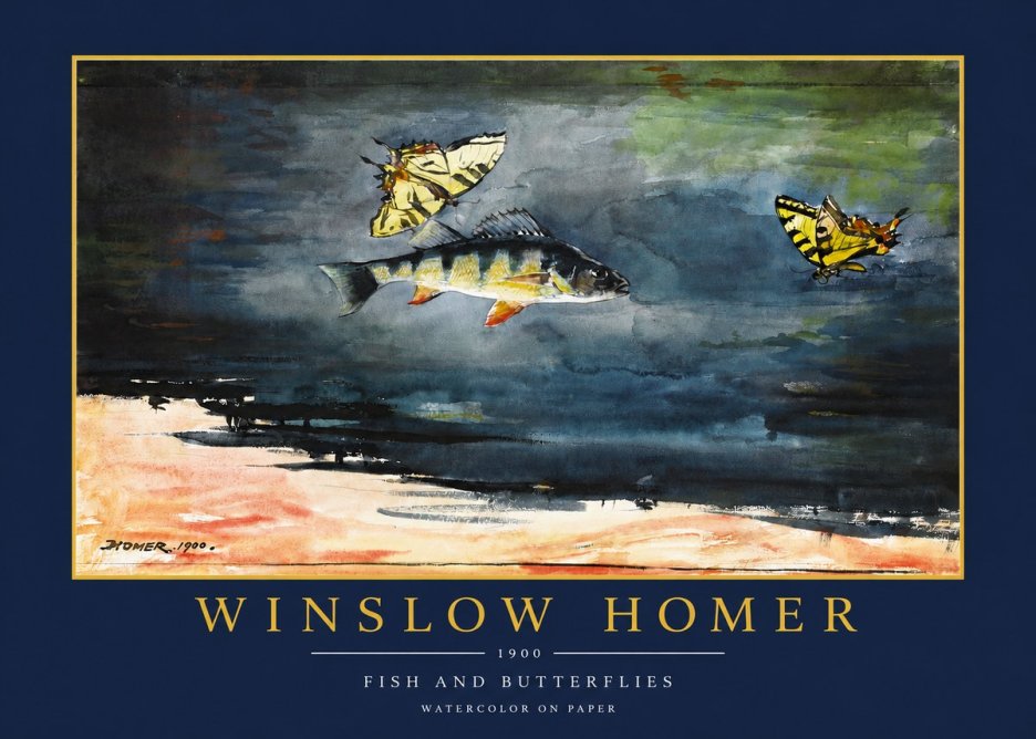 Winslow Homer Fish and Butterflies No2 - Affiche