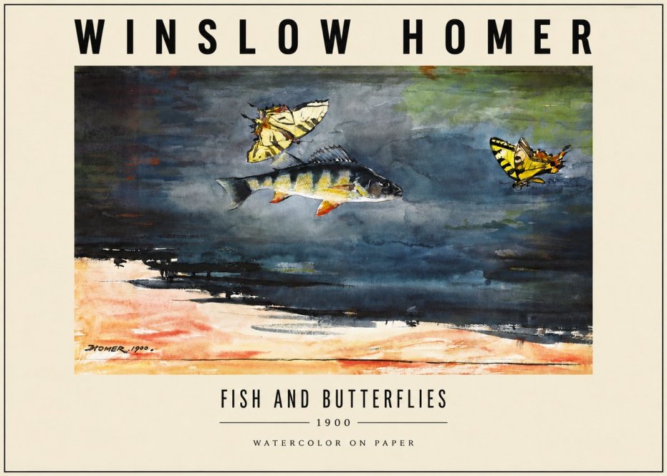 Winslow Homer Fish and Butterflies No3 - Affiche