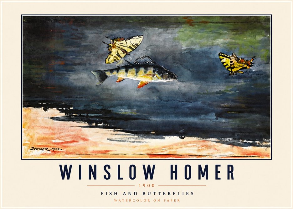 Winslow Homer Fish and Butterflies No4 - Affiche