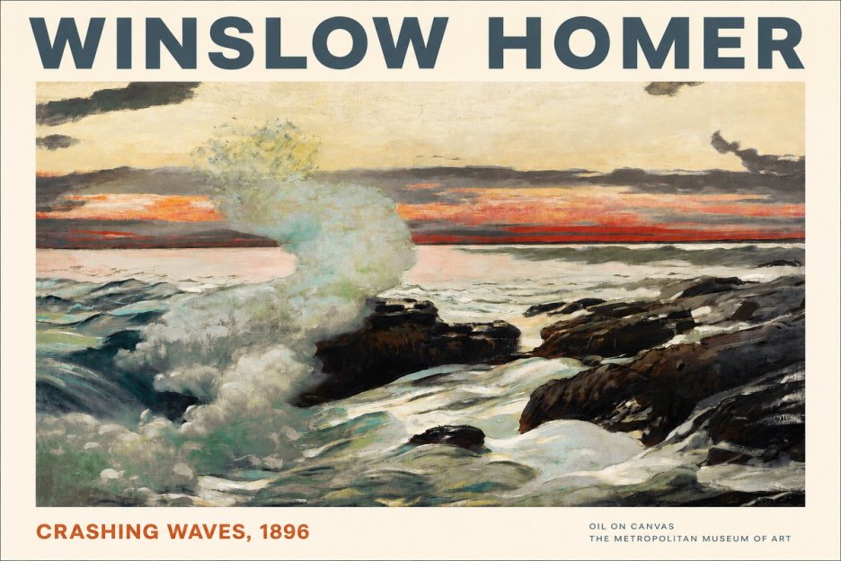 Winslow Homer Crashing Waves, 1896 No2 - Affiche