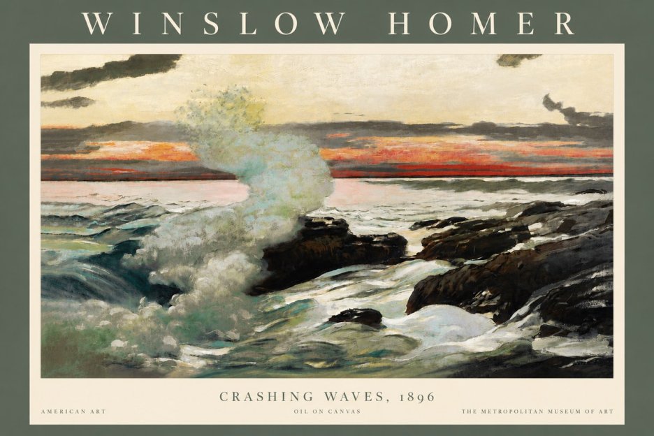 Winslow Homer Crashing Waves, 1896 No4 - Affiche
