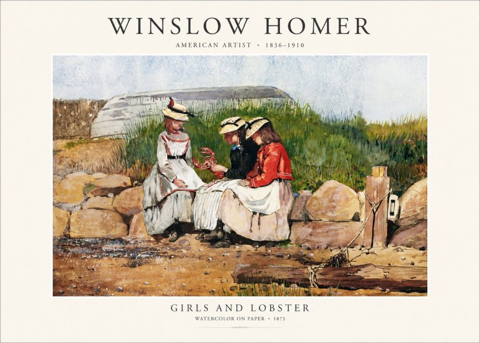Winslow Homer Girls and Lobster No1 - Affiche