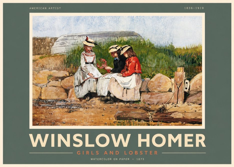 Winslow Homer Girls and Lobster No2 - Affiche