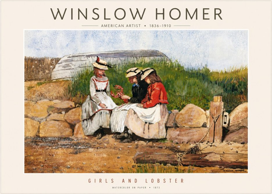 Winslow Homer Girls and Lobster No4 - Affiche