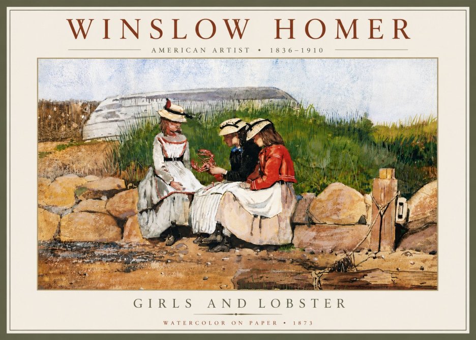 Winslow Homer Girls and Lobster No6 - Affiche