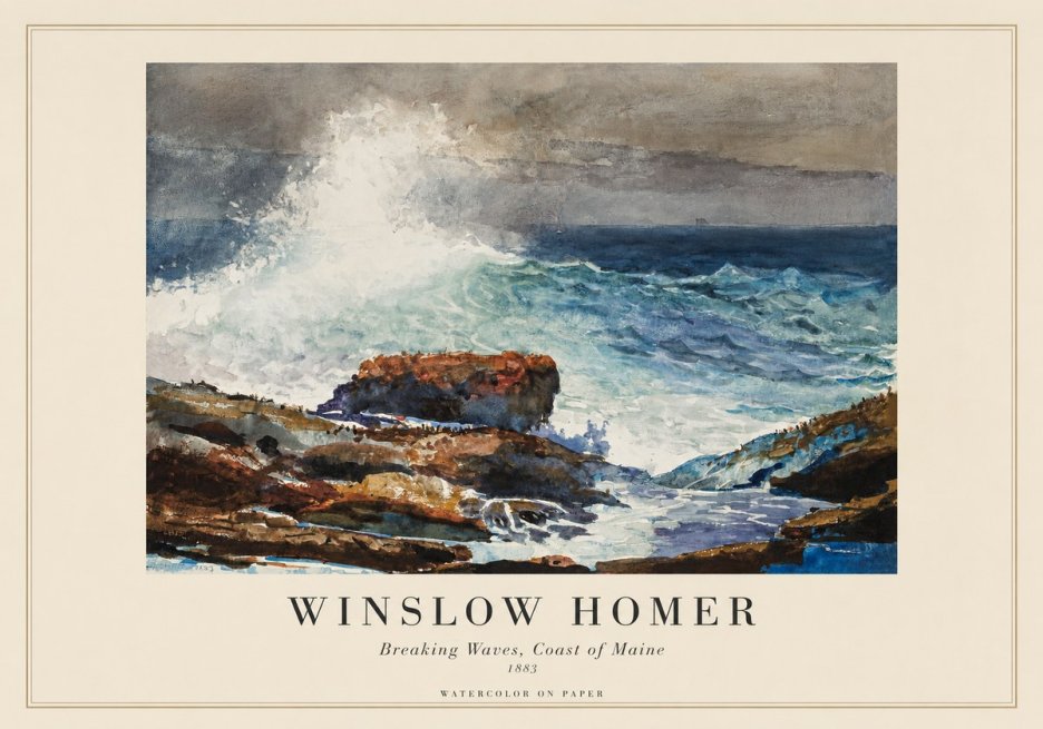 Winslow Homer Breaking Waves, Coast of Maine No1 - Affiche