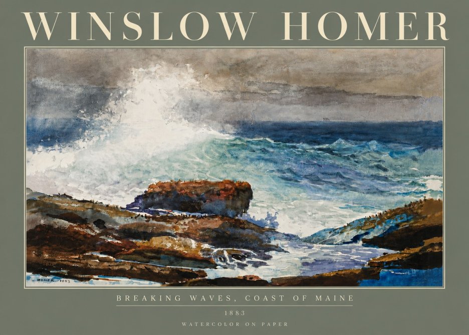 Winslow Homer Breaking Waves, Coast of Maine No5 - Affiche