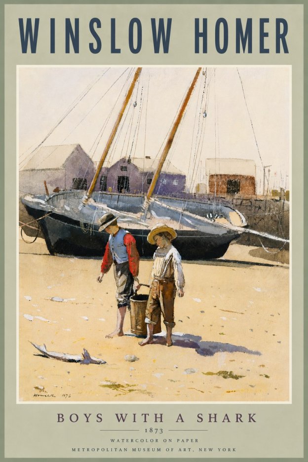 Winslow Homer Boys with a Shark No6 - Affiche