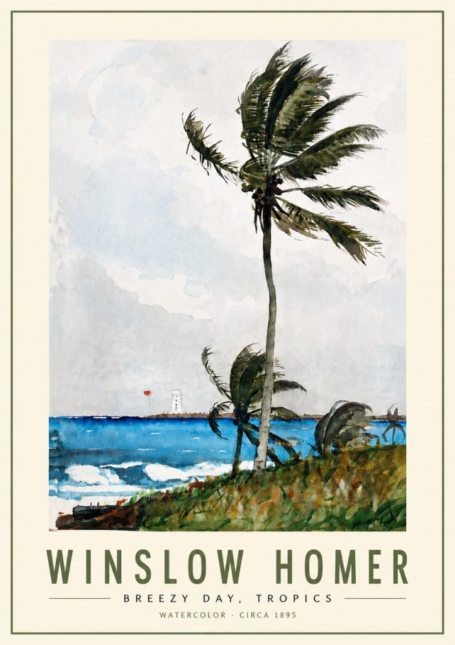 Winslow Homer Breezy Day, Tropics No5 - Affiche
