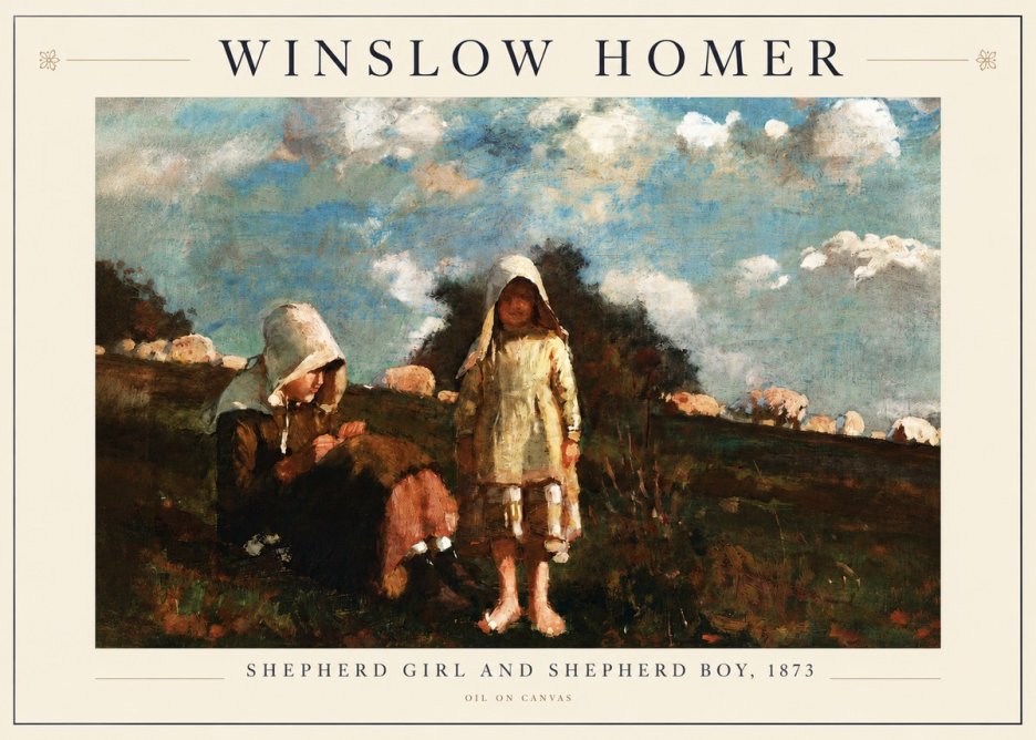 Winslow Homer Shepherd Girl and Shepherd Boy, 1873 No3 - Affiche