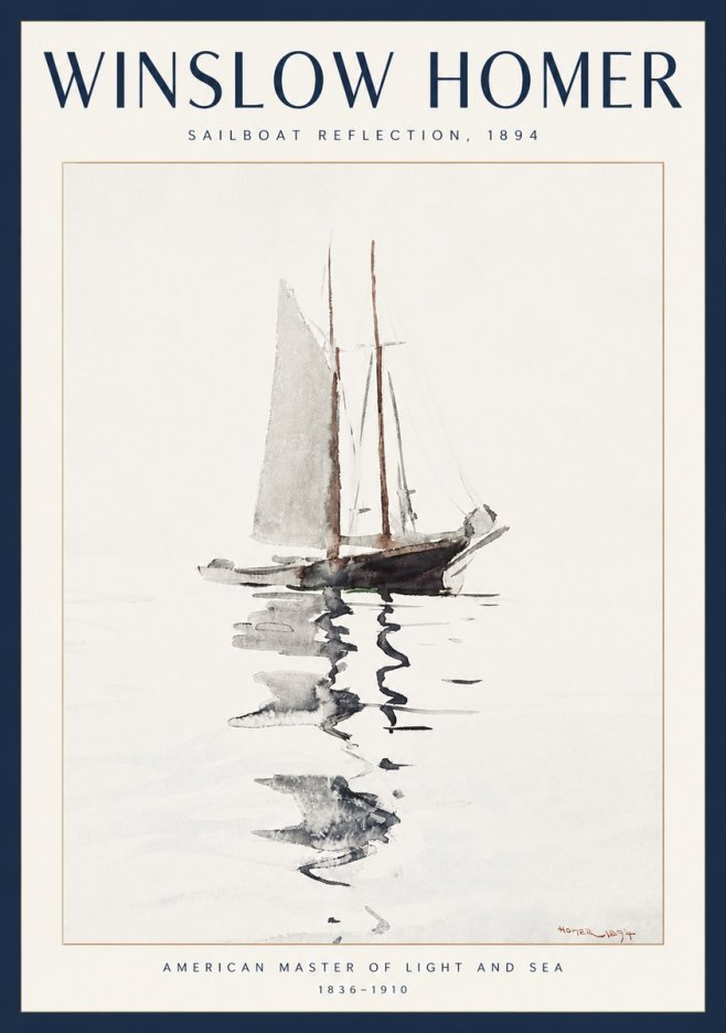 Winslow Homer Sailboat Reflection, 1894 No2 - Affiche