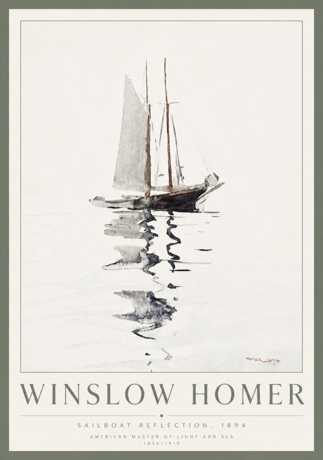 Winslow Homer Sailboat Reflection, 1894 No3 - Affiche