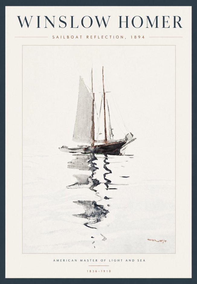 Winslow Homer Sailboat Reflection, 1894 No5 - Affiche
