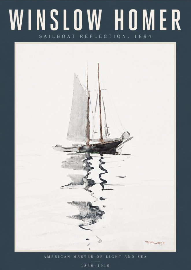 Winslow Homer Sailboat Reflection, 1894 No6 - Affiche