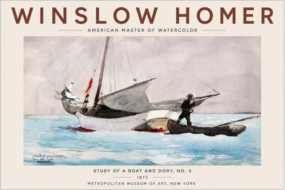 Winslow Homer Study of a Boat and Dory Watercolor, No. 3 No6 - Affiche