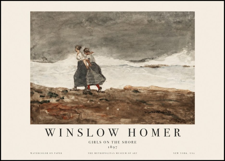 Winslow Homer Girls on the Shore No1 - Affiche