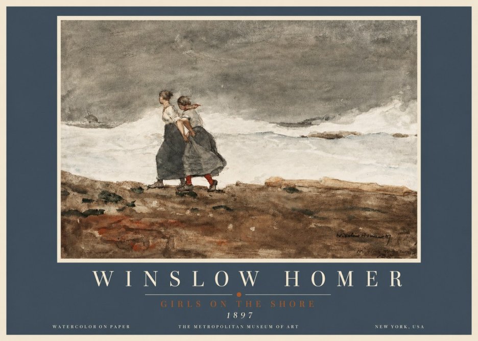 Winslow Homer Girls on the Shore No3 - Affiche