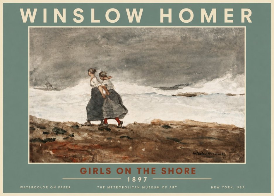 Winslow Homer Girls on the Shore No4 - Affiche