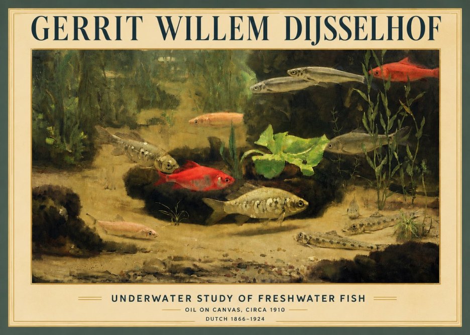Gerrit Willem Dijsselhof Underwater Study of Freshwater Fish No4 - Affiche