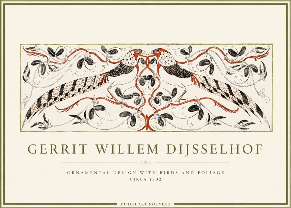 Gerrit Willem Dijsselhof Ornamental Design with Birds and Foliage No4 - Affiche